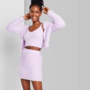 Purple Fuzzy Two piece skirt + cardigan set